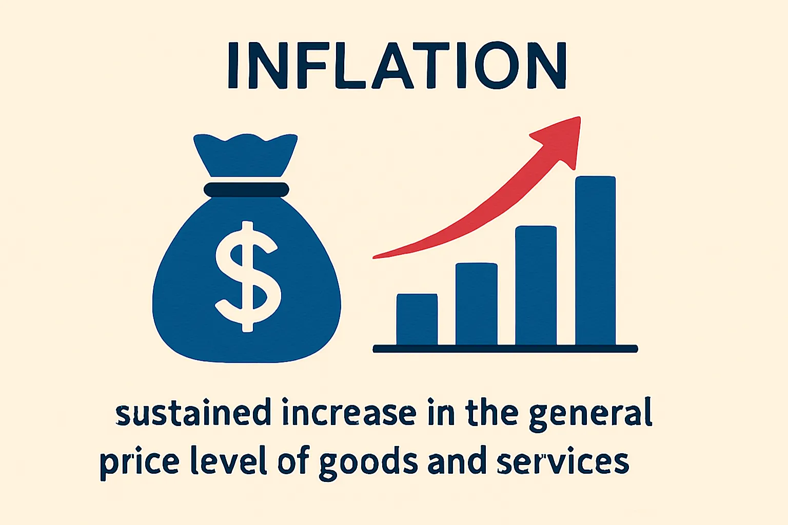 Inflation: sustained increase in the general price level of goods and services