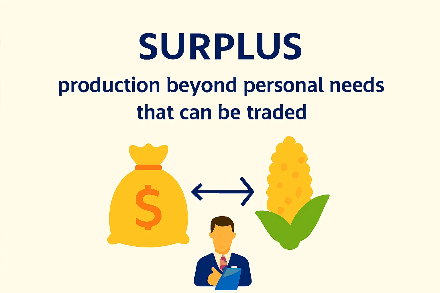 Surplus: production beyond personal needs that can be traded
