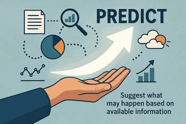 predict: suggest what may happen based on available information 