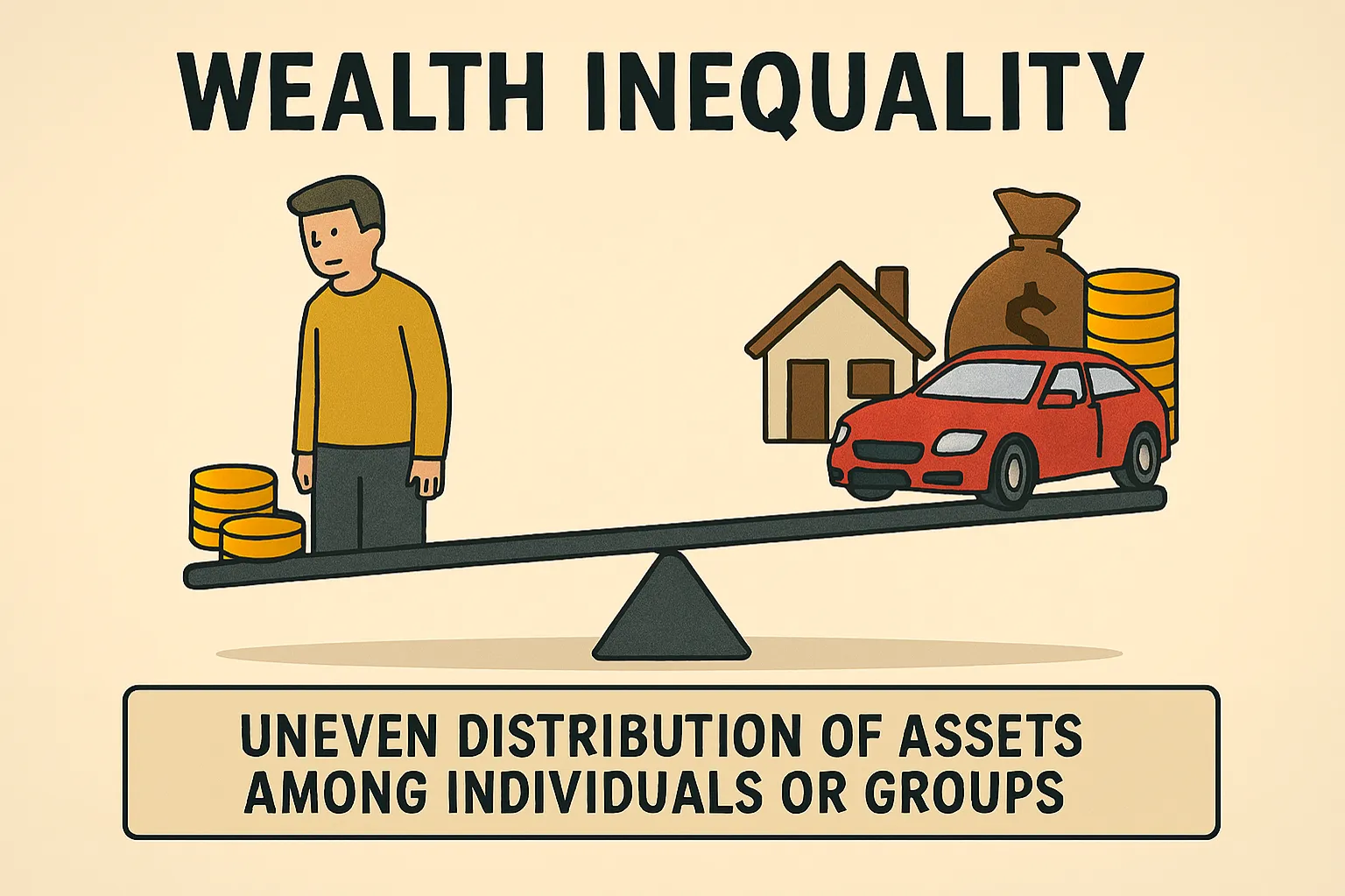 Wealth inequality: uneven distribution of assets among individuals or groups