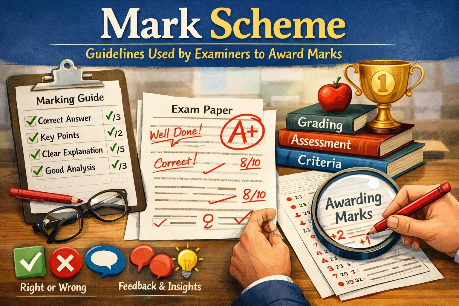 Mark scheme: Guidelines used by examiners to award marks.