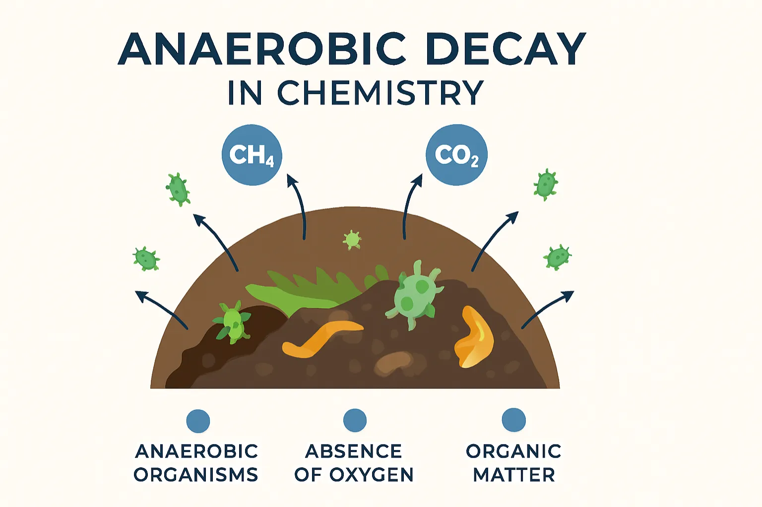 Anaerobic decay: The breakdown of organic matter by microorganisms in the absence of oxygen, producing methane