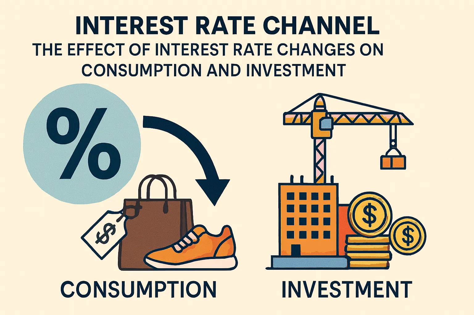  Interest rate channel: The effect of interest rate changes on consumption and investment.