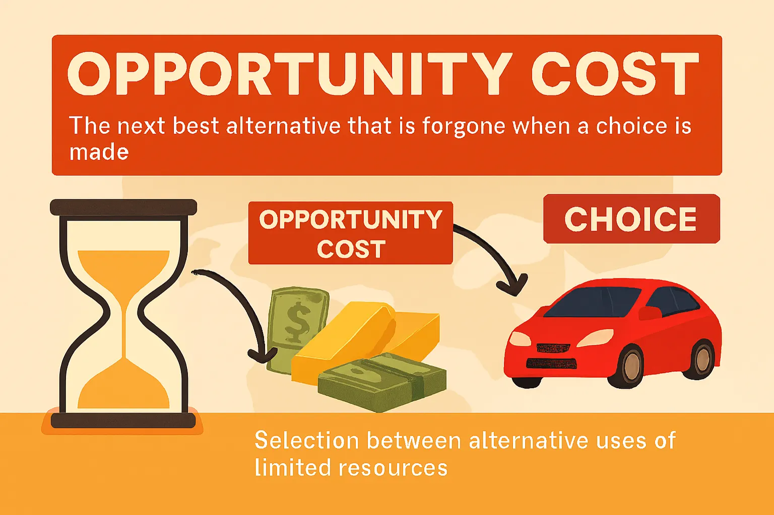 Opportunity cost: the next best alternative that is forgone when a choice is made