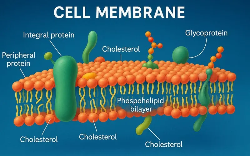 Cell membrane: Thin, flexible layer controlling what enters and leaves the cell