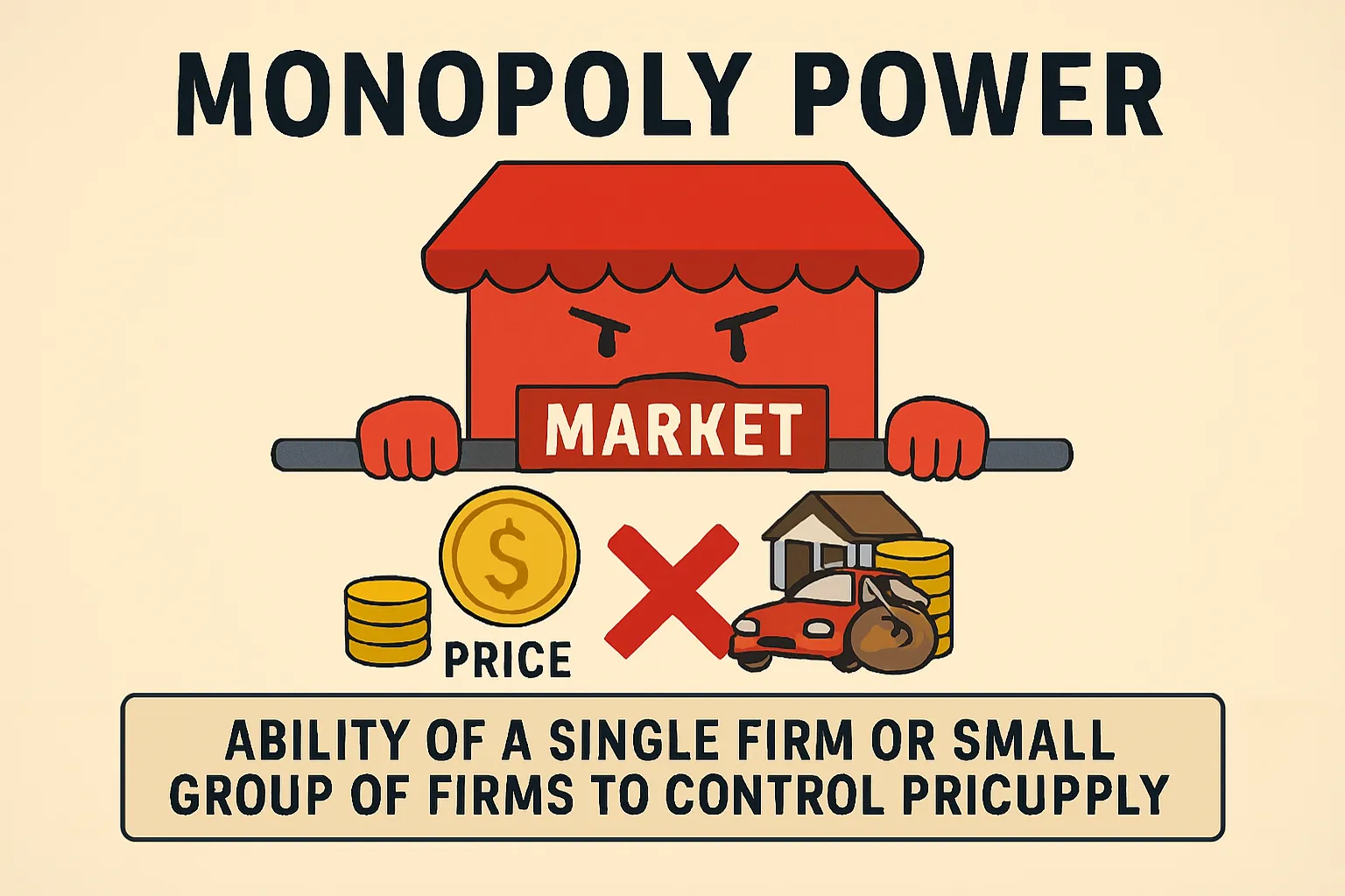  Monopoly power: ability of a single firm or small group of firms to control price and supply