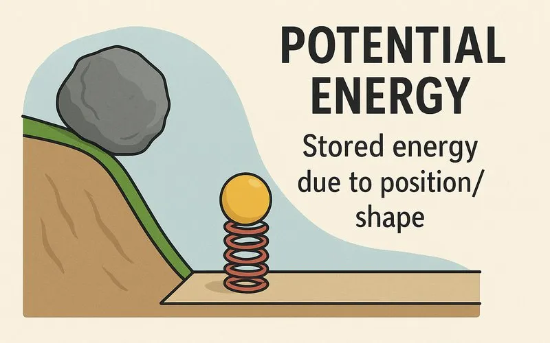 Potential energy: Stored energy due to position/shape