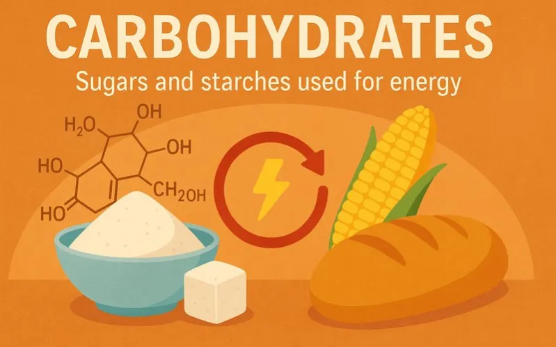 Carbohydrates: Sugars and starches used for energy