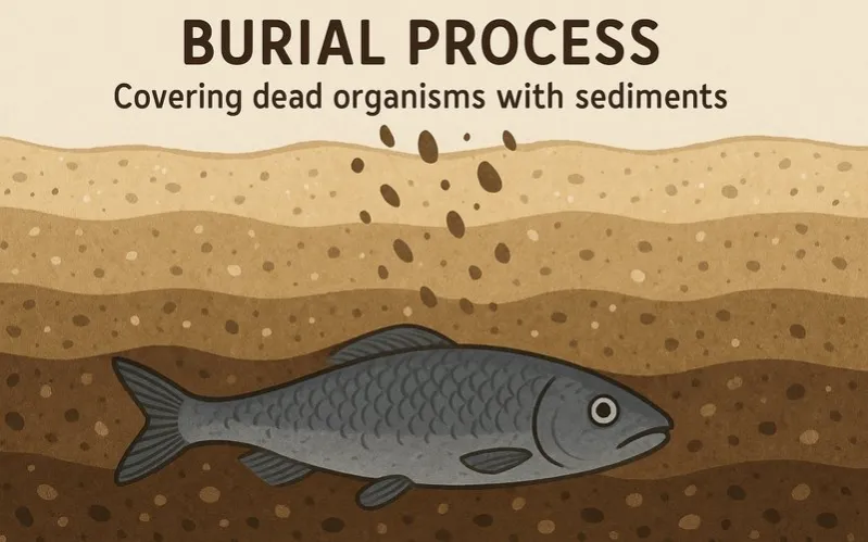 Burial process: Covering dead organisms with sediments