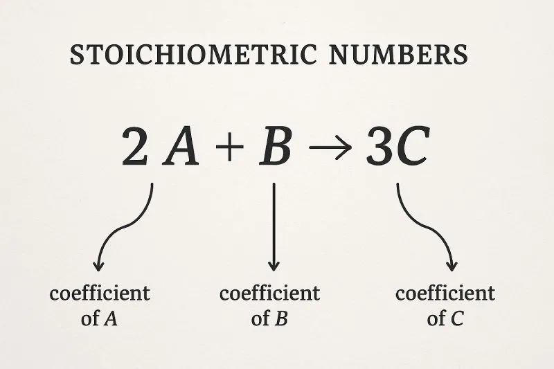 Stoichiometric numbers are the coefficients in a balanced equation