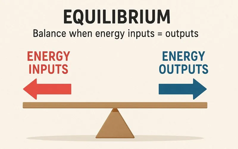 Equilibrium: Balance when energy inputs=outputs
