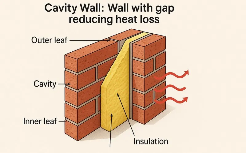 Cavity wall: Wall with gap reducing heat loss