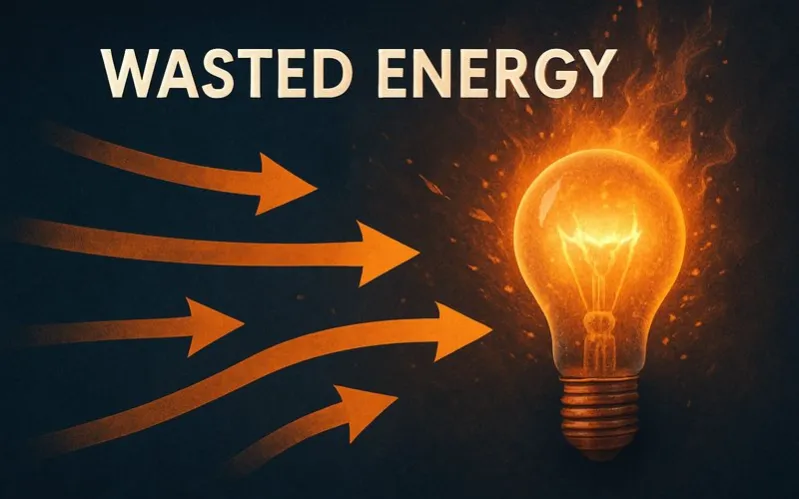  Wasted energy: Energy not usefully transferred, often as heat or sound