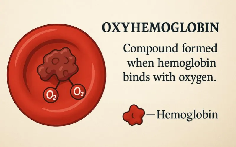 Oxyhemoglobin: Compound formed when hemoglobin binds with oxygen