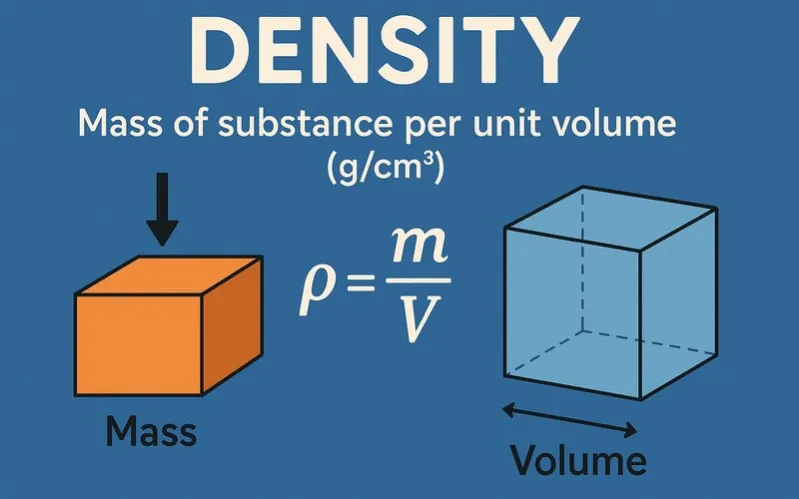 Density: Mass of substance per unit volume (g/cm³)