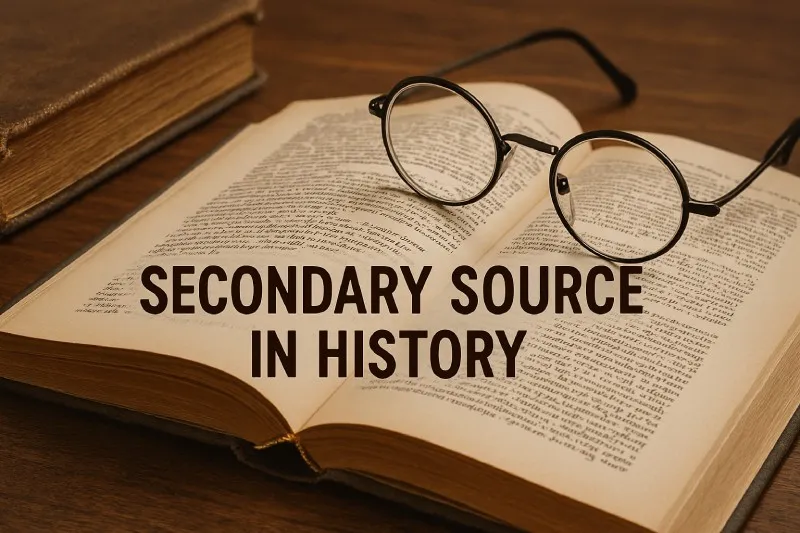 Secondary source: A work produced later, often by historians, analyzing primary sources