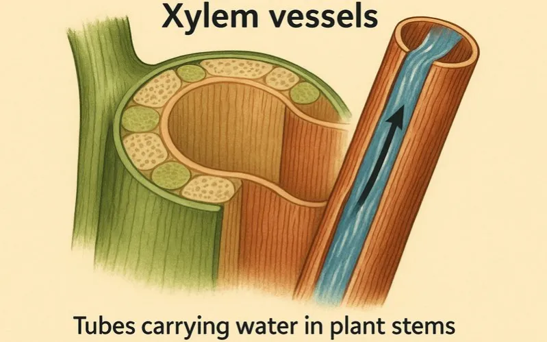 Xylem vessels: Tubes carrying water in plant stems