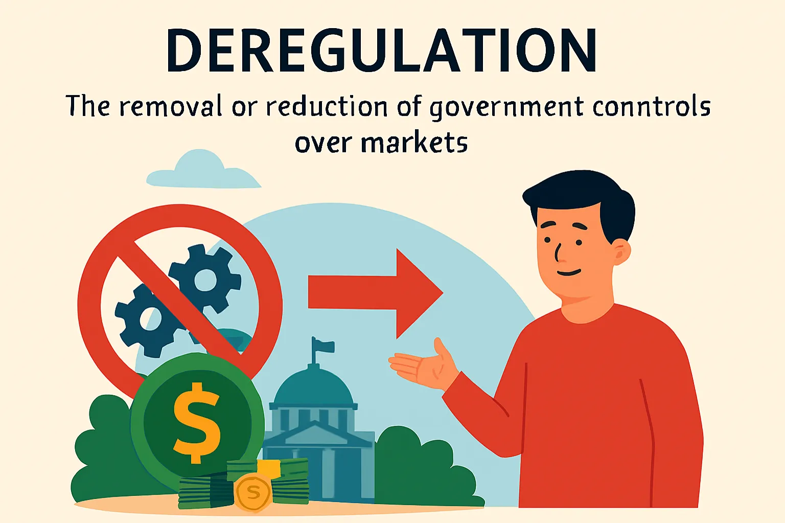 Deregulation: The removal or reduction of government controls over markets.