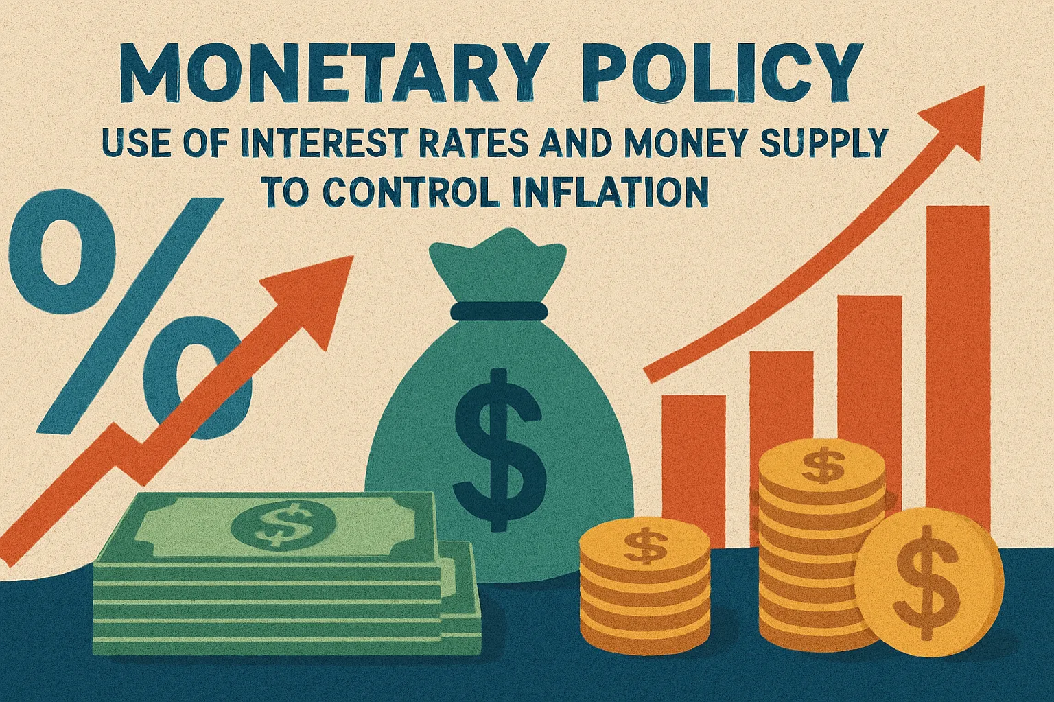 Monetary policy: use of interest rates and money supply to control inflation