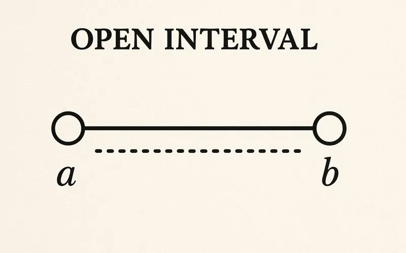 Open Interval: A set of numbers between two endpoints, not including the endpoints themselves