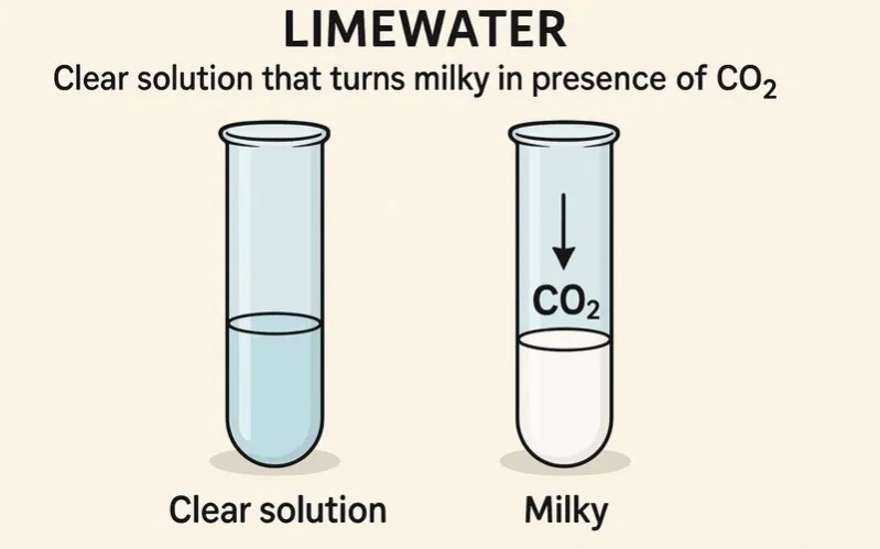 Limewater: Clear solution that turns milky in presence of CO₂