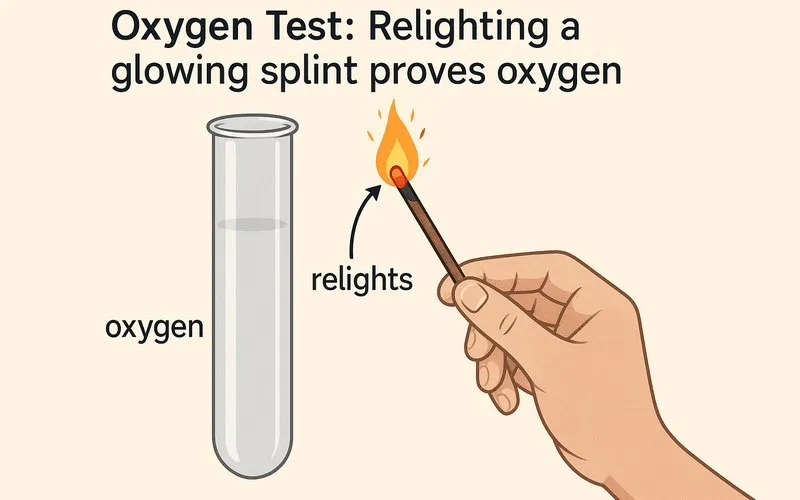 Oxygen test: Relighting a glowing splint proves oxygen