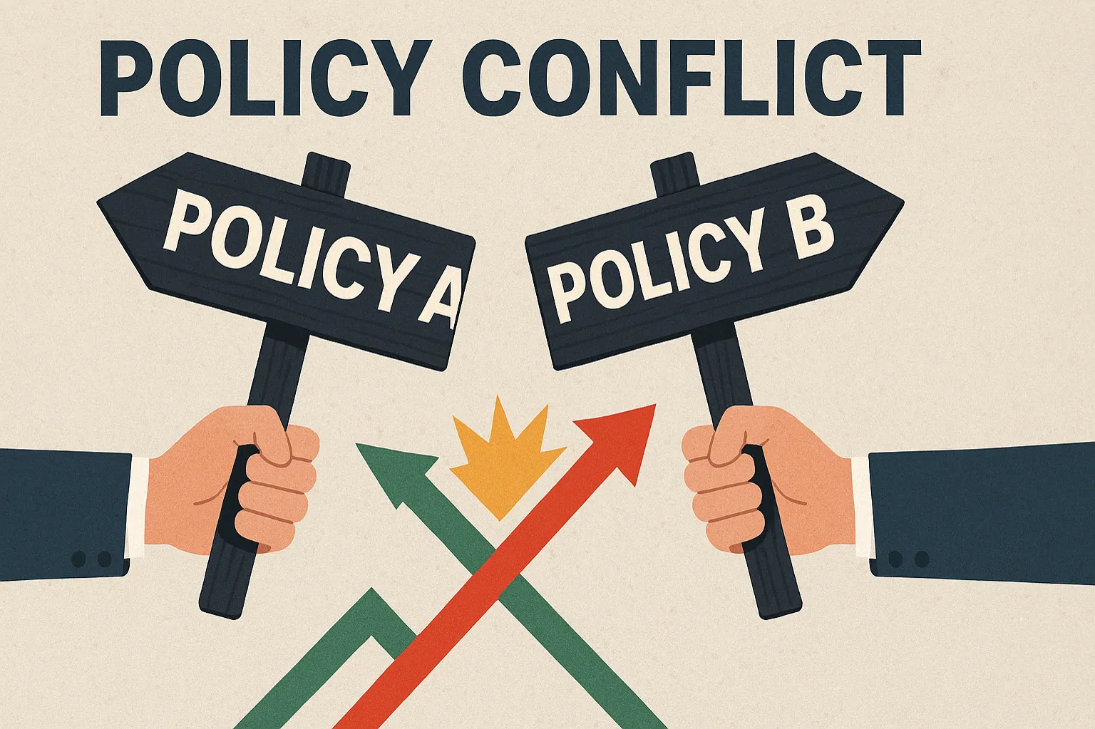 Policy conflict: A situation where one policy objective clashes with another.