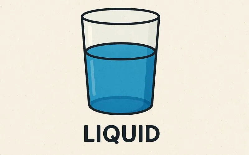 Liquid: State of matter with a fixed volume but no fixed shape