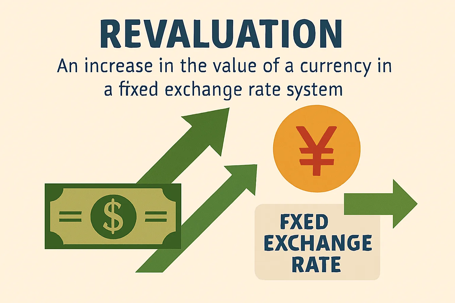 Revaluation: An increase in the value of a currency in a fixed exchange rate system.