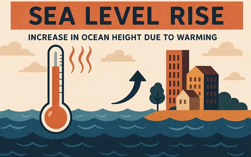 Sea level rise: Increase in ocean height due to warming