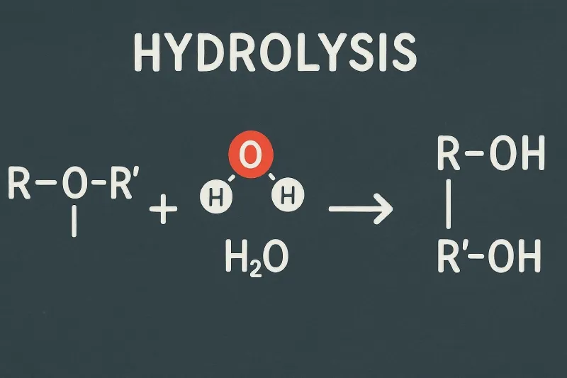 Hydrolysis: A chemical reaction in which a compound is broken down by water