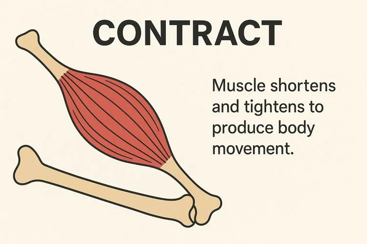 Contract: Muscle shortens and tightens to produce body movement