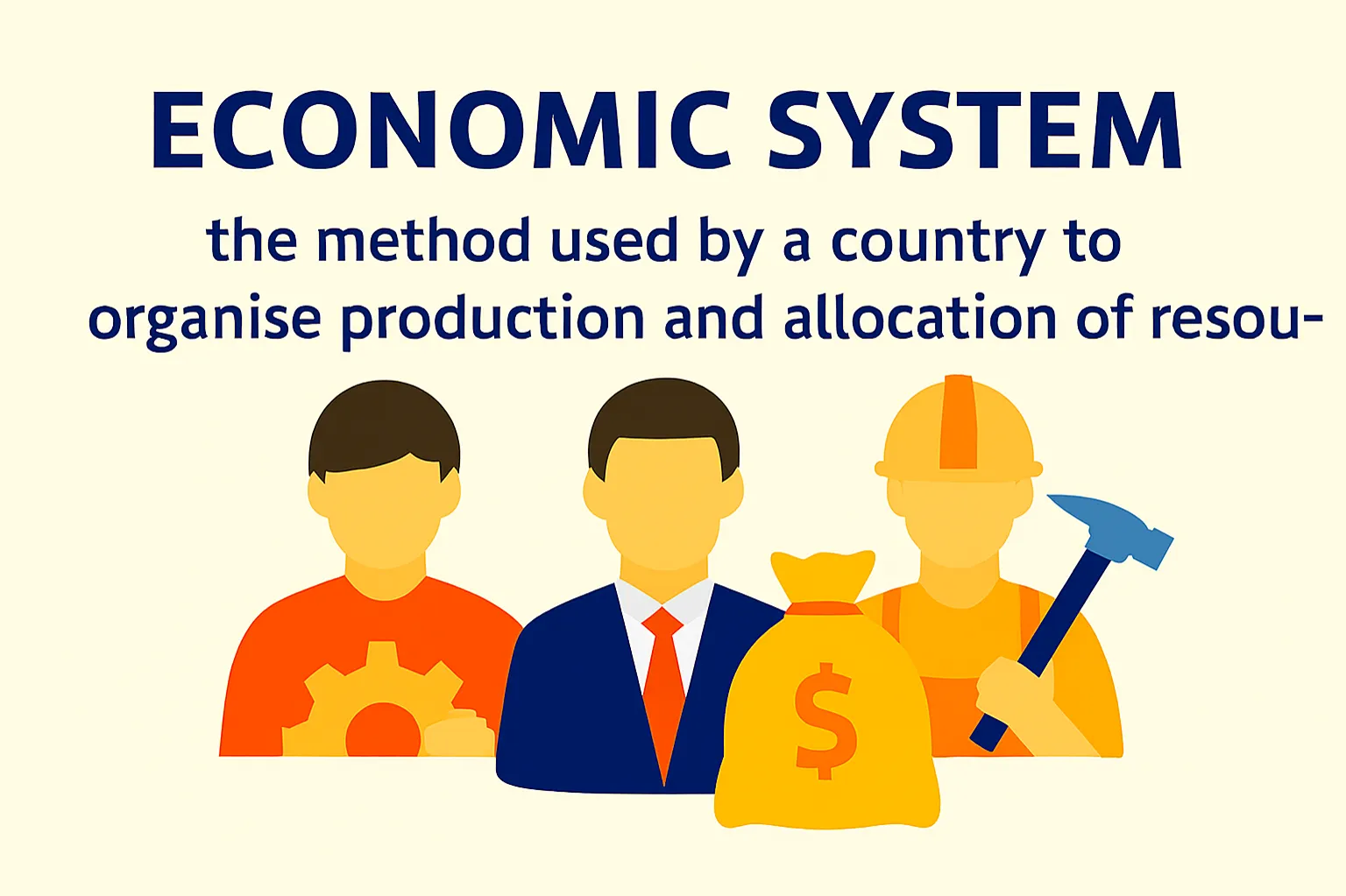 Economic system: the method used by a country to organise production and allocation of resources