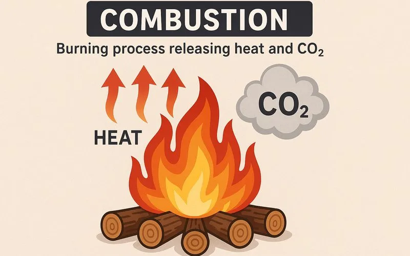 Carbon dioxide: Gas released by respiration and burning