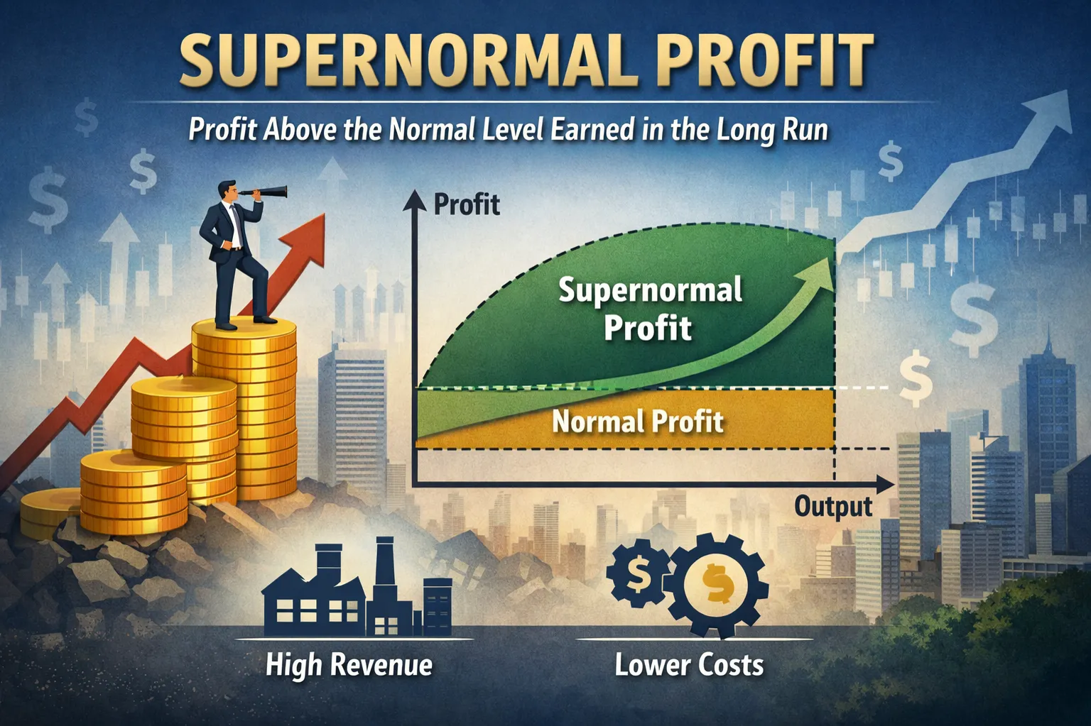 Supernormal profit: Profit above the normal level earned in the long run.