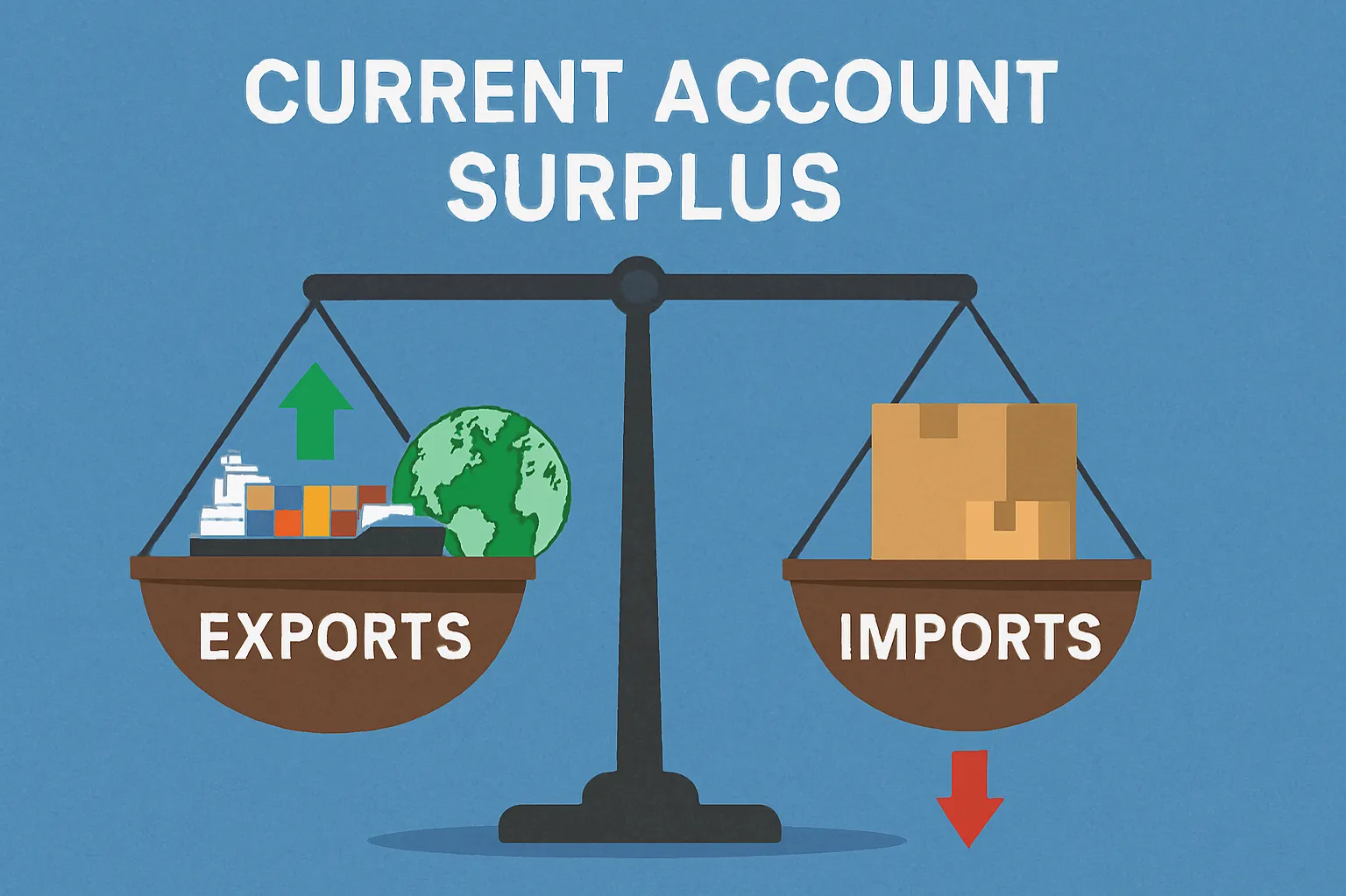 Current account surplus: A situation where exports and inflows exceed imports and outflows.