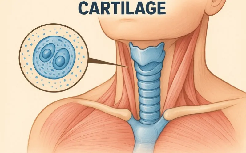 Cartilage: Strong flexible tissue supporting and protecting airways