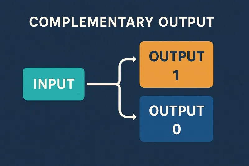 Complementary output: The output of a gate that is the inverse of another gate’s output