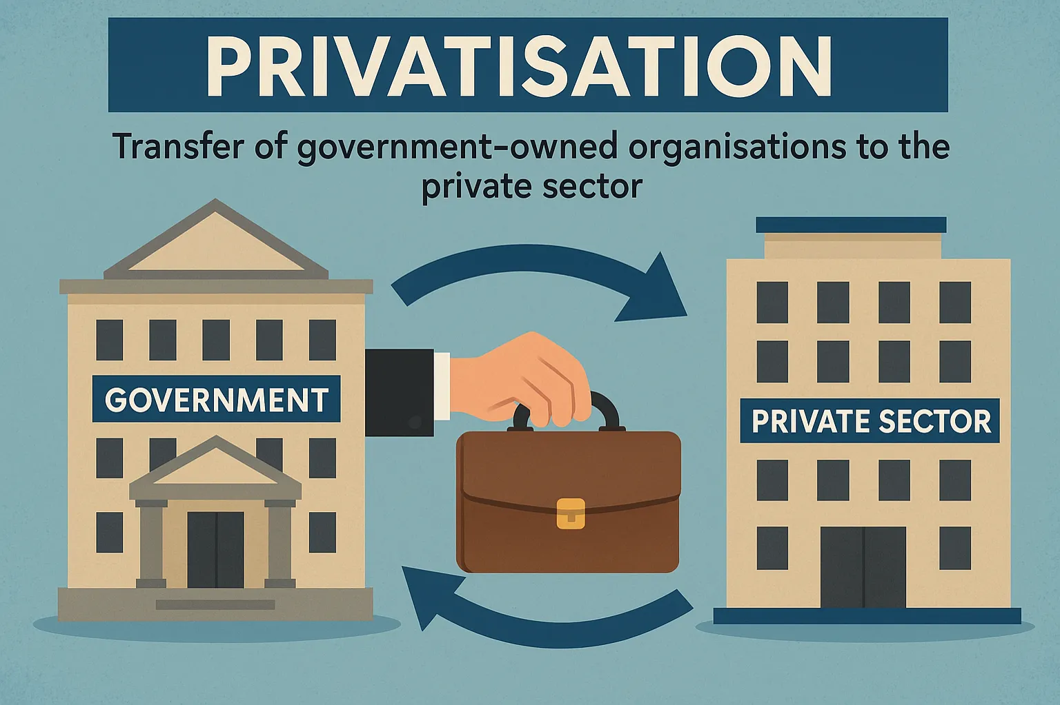 Privatisation: transfer of government-owned organisations to the private sector