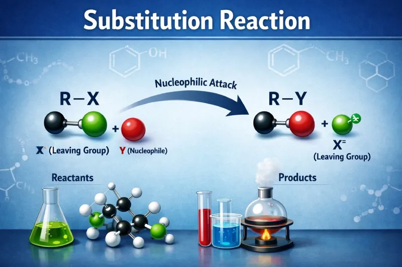Substitution reaction: Atom/group replaced by another