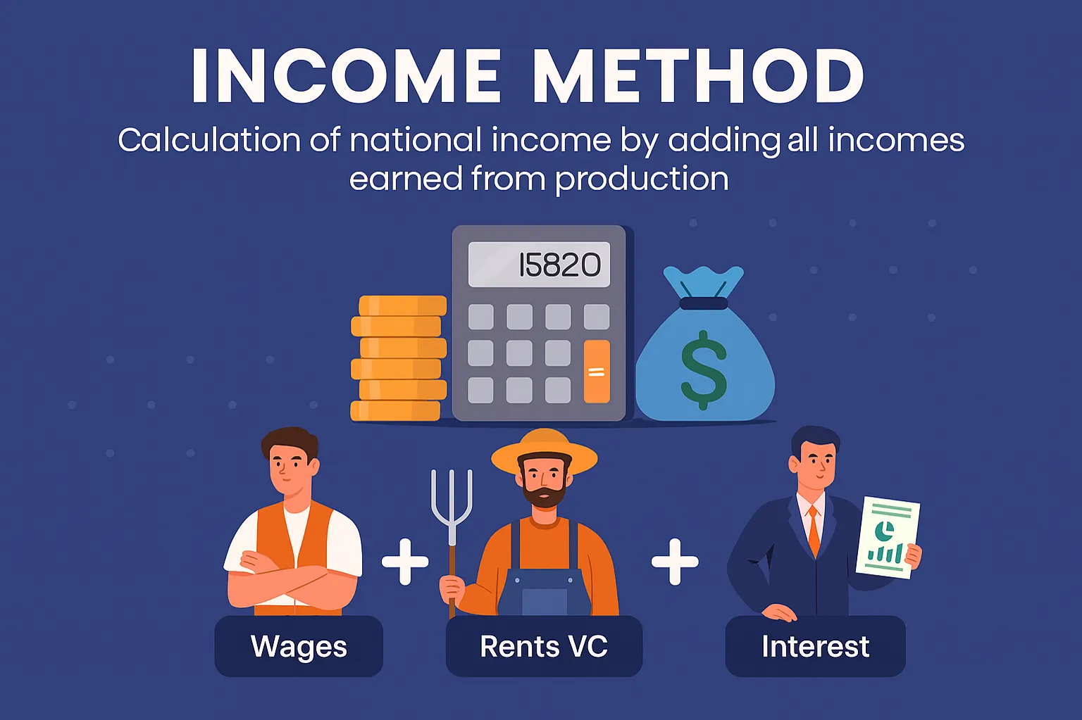 Income method: calculation of national income by adding all incomes earned from production