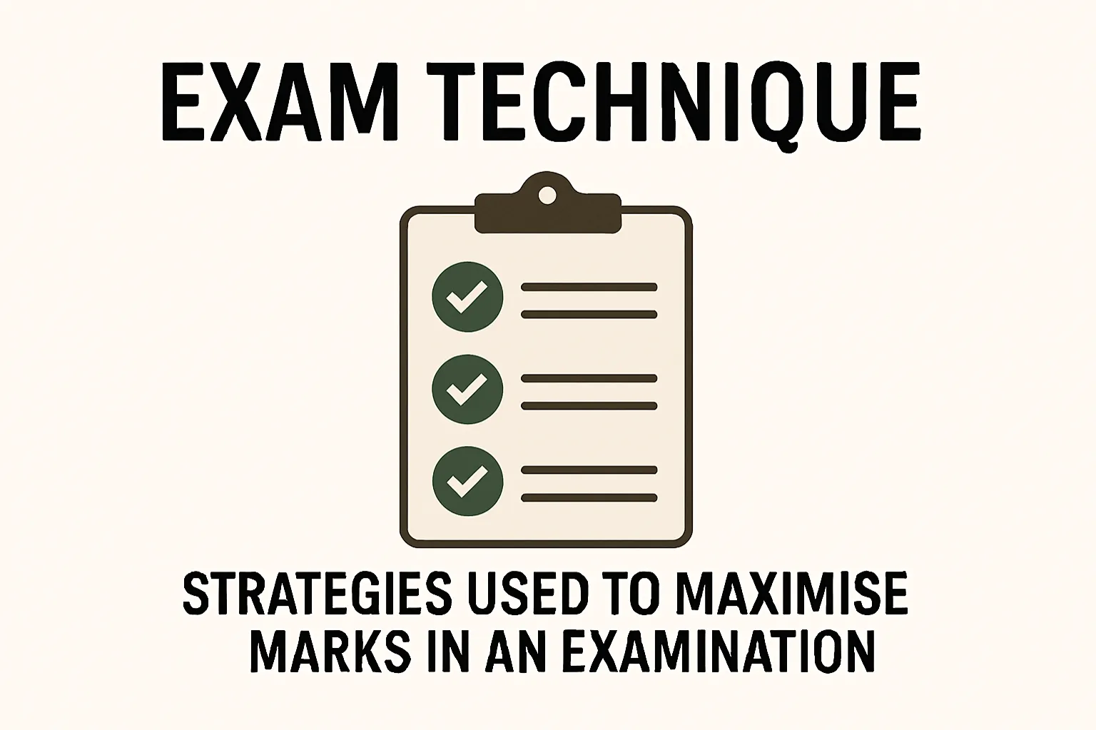 Exam technique: Strategies used to maximise marks in an exam.