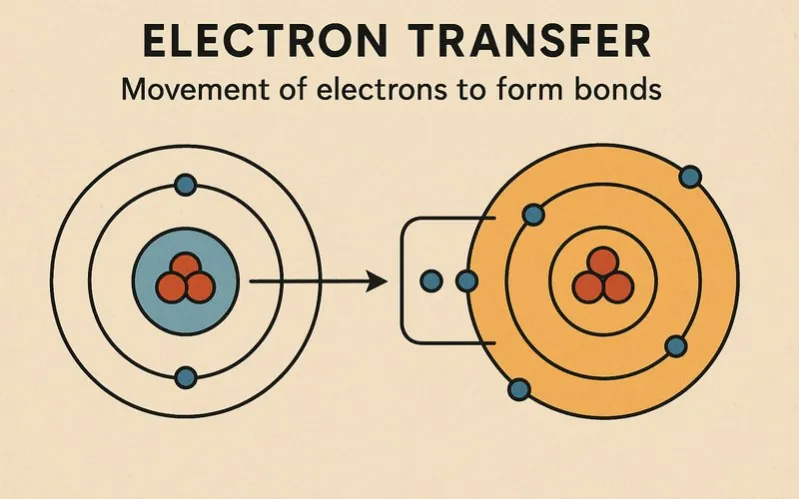 Electron transfer: Movement of electrons to form bonds