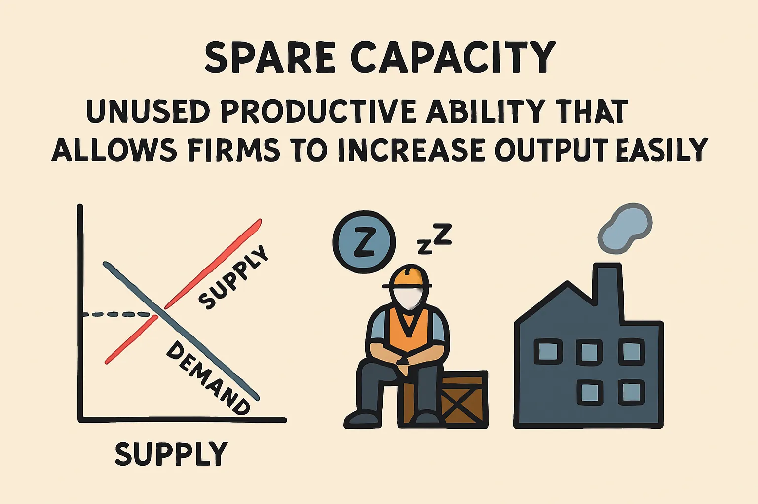 Spare capacity: unused productive ability that allows firms to increase output easily