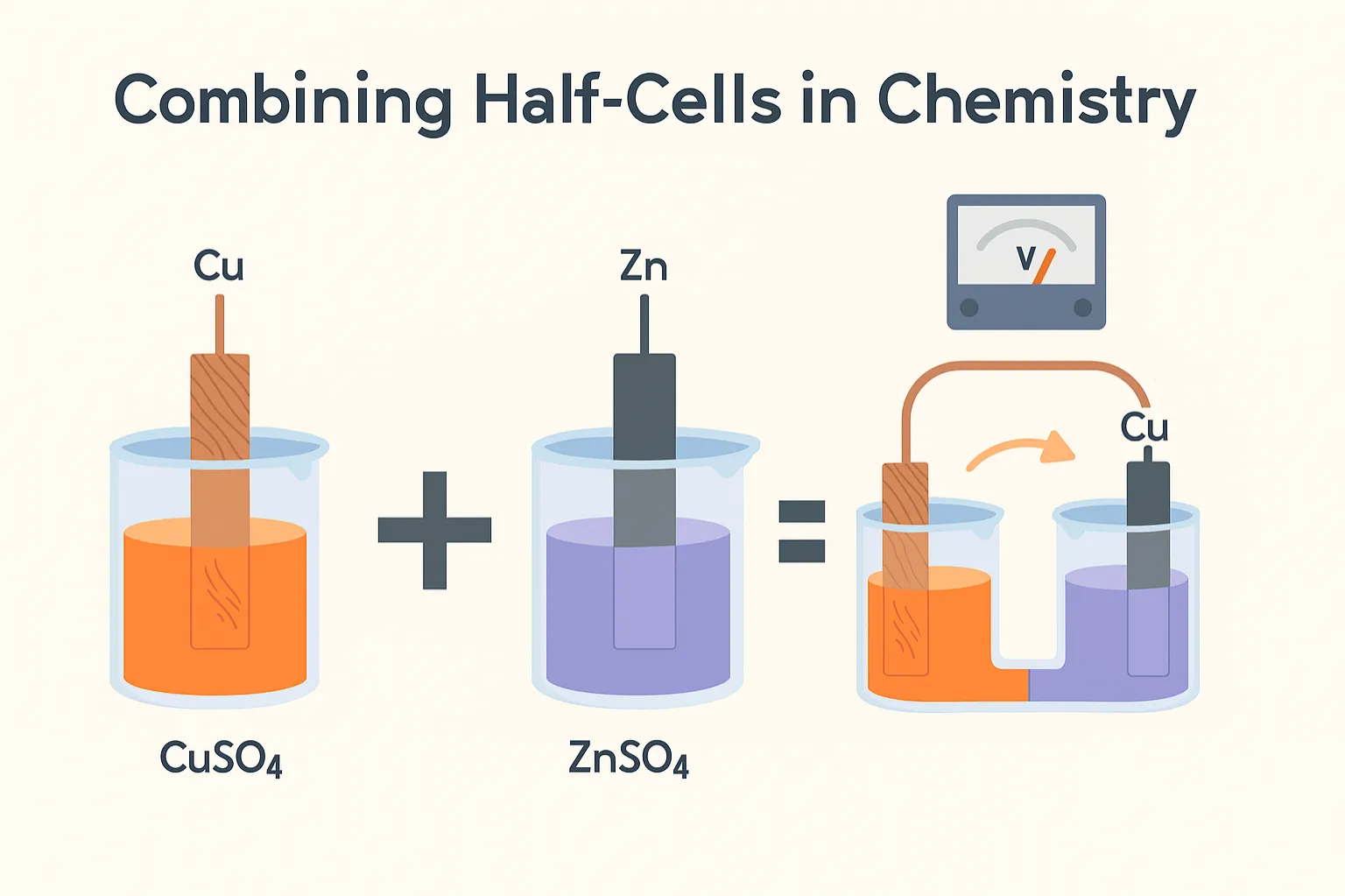 Combining Half-Cells: Connecting two different half-cells to form an electrochemical cell, allowing electrons to flow