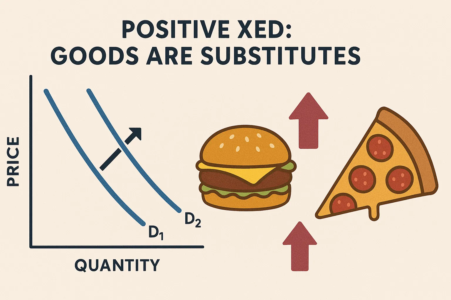 Positive XED: goods are substitutes