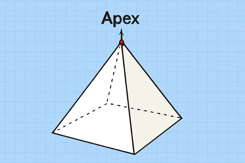 apex: in a pyramid, the apex is the point, above the base, at which all the sloping sides meet