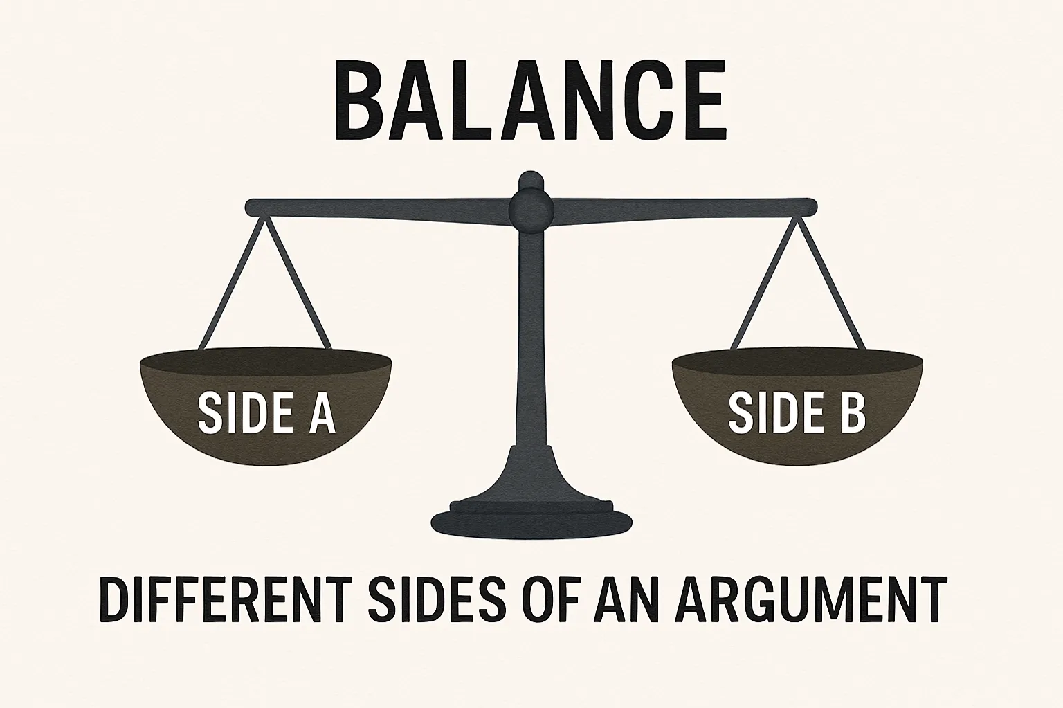 Balance: Giving appropriate attention to different sides of an argument.
