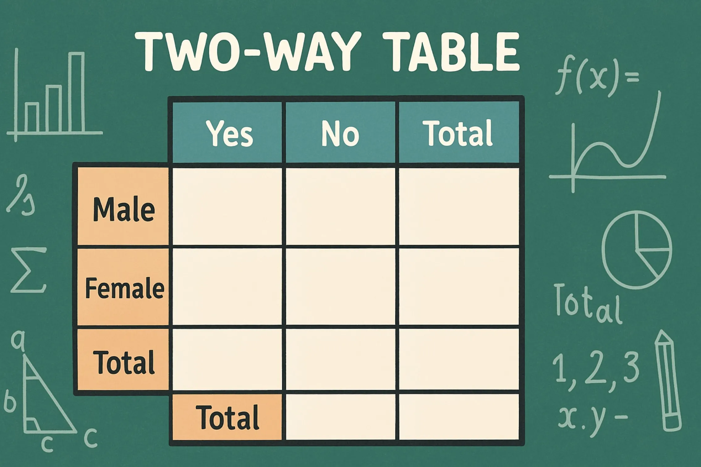 Two-way table: A table that summarizes the data from two or more sets of data