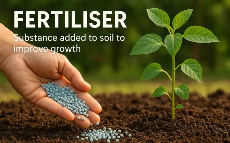 Fertiliser: Substance added to soil to improve growth